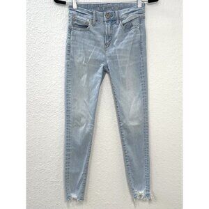 AMERICAN EAGLE Womens SIZE 2 Light Wash The Lu(x)e Jean Raw Hem Hi-Rise JEGGINGS